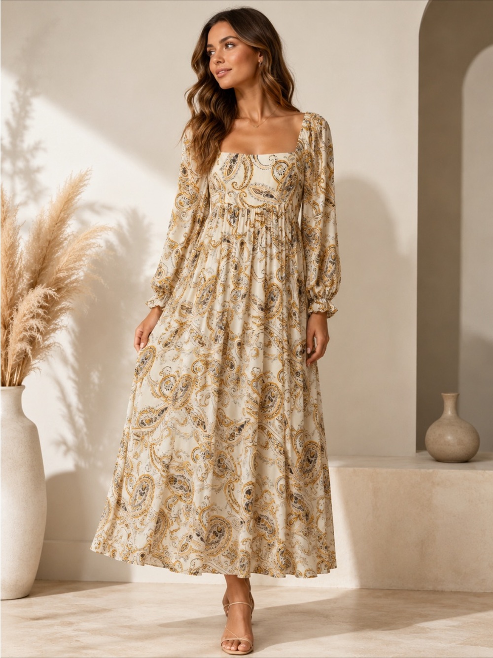 Storia Cream Paisley Maxi Dress